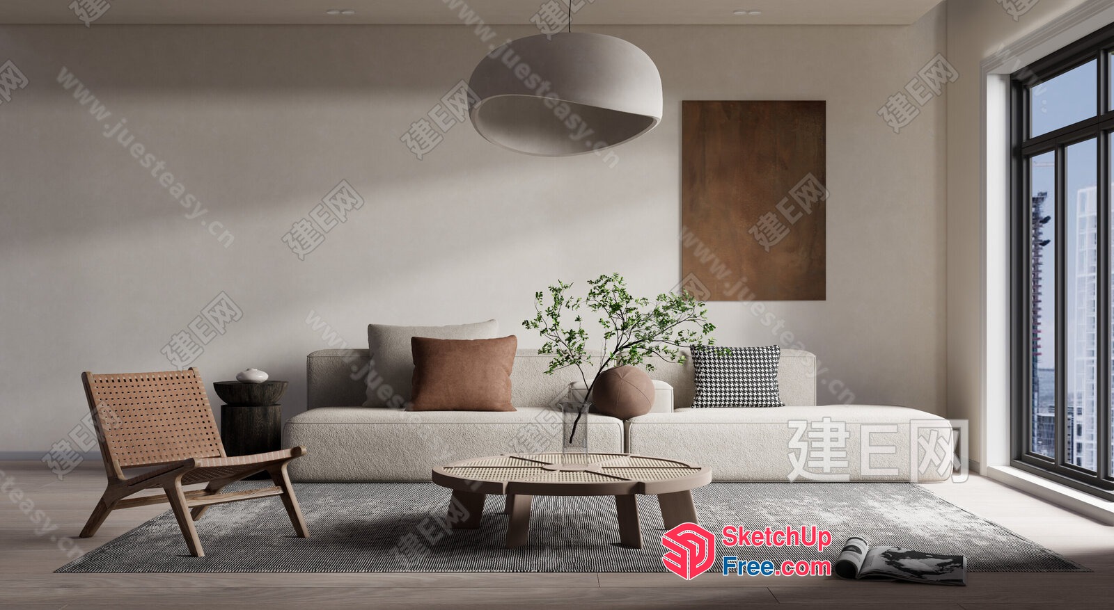 Modern Minimalist Living Room Design With Natural Elements 3D SketchUp File