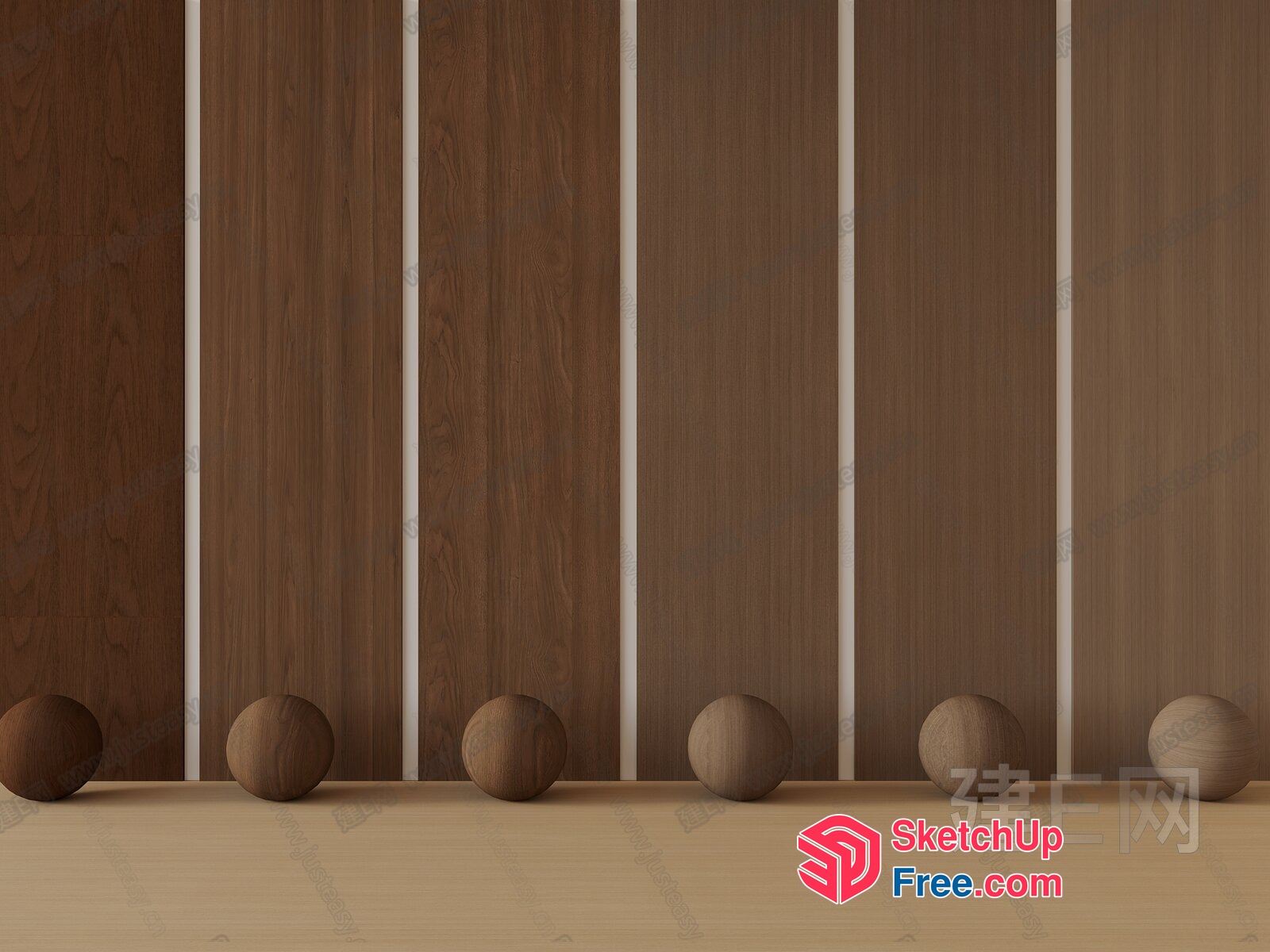 Wooden Balls On A Wooden Floor And Wall 3D SketchUp File