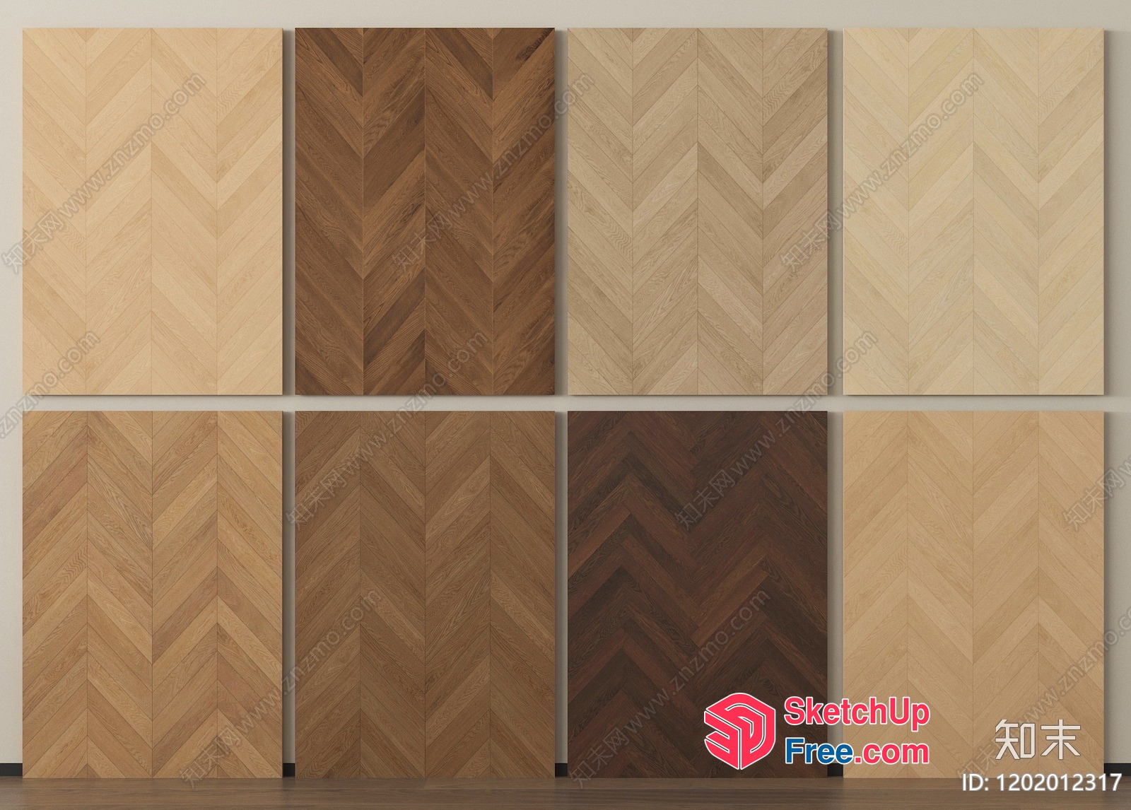 Elegant Wooden Wall Panels In A Herringbone Pattern 3D SketchUp File