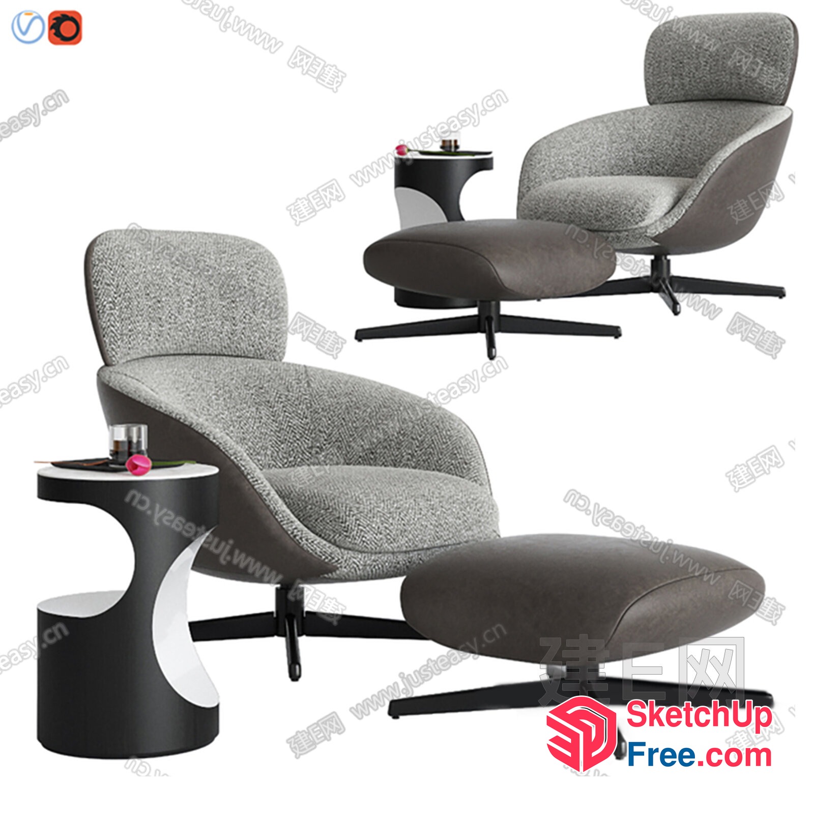 Modern Lounge Chair With Ottoman And Side Table 3D SketchUp File