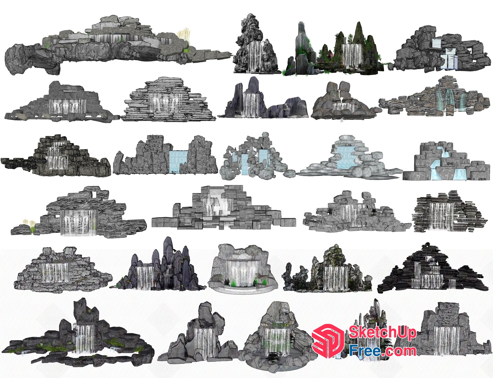 Waterfall And Stone Rock Formation 3D SketchUp File