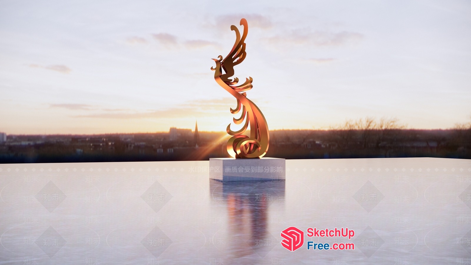 Ornate Gold Sculpture Against Sunset Sky 3D SketchUp File