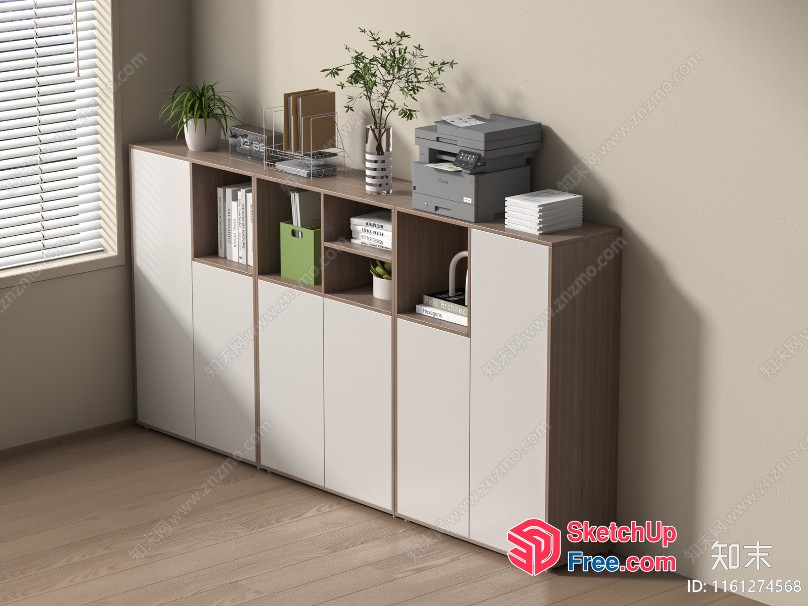 Office Furniture With Storage And Printing Equipment 3D SketchUp File