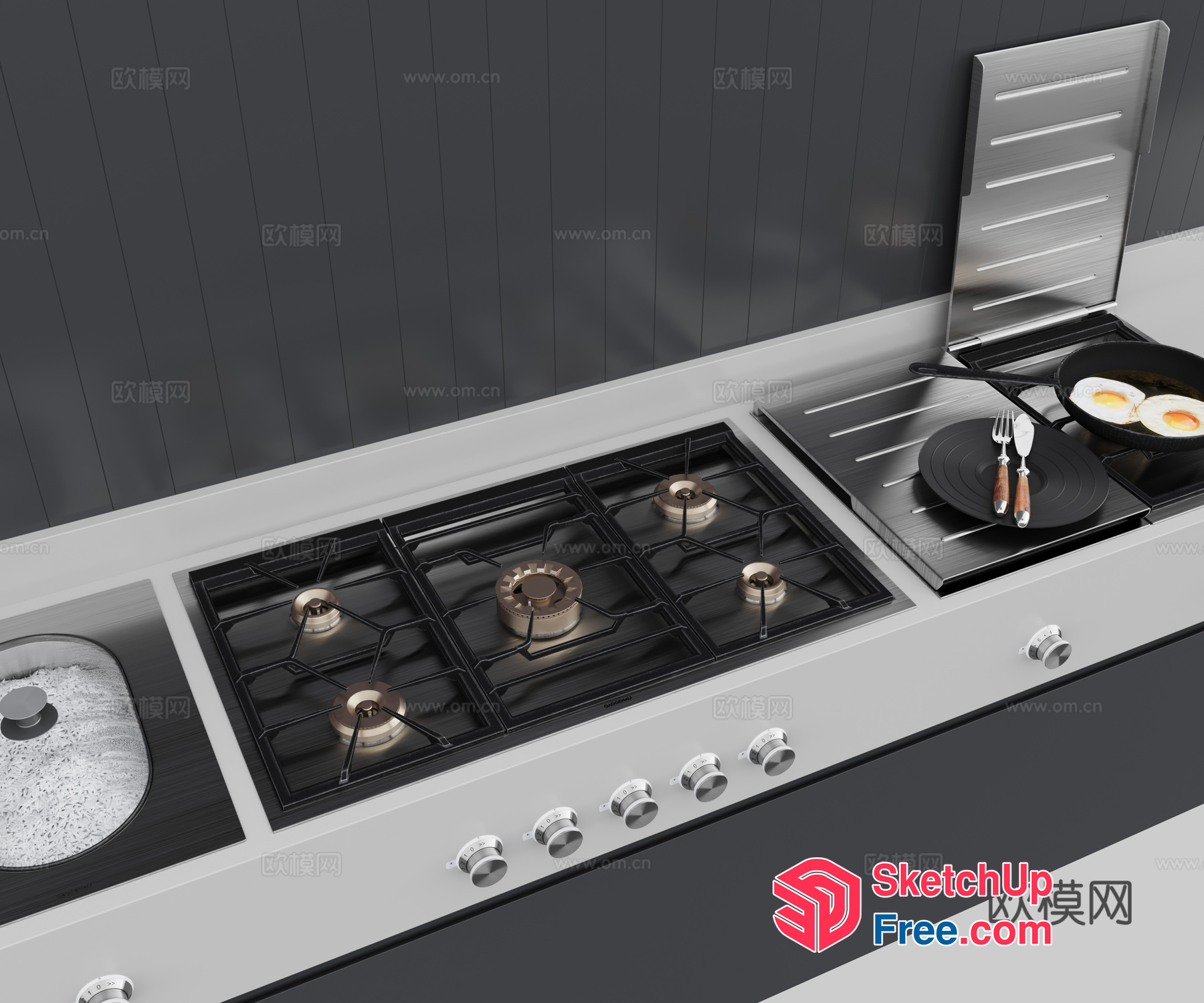 Modern Gas Stove With Cooking Utensils And Ingredients 3D SketchUp File