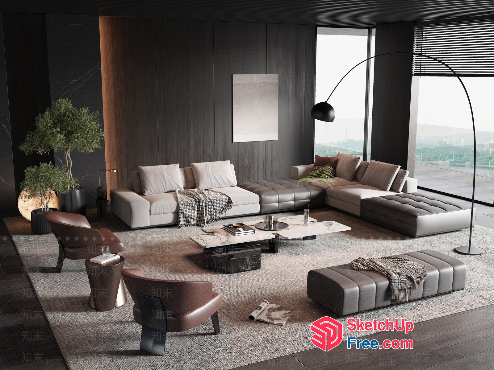 Modern Minimalist Living Room With Natural Light 3D SketchUp File