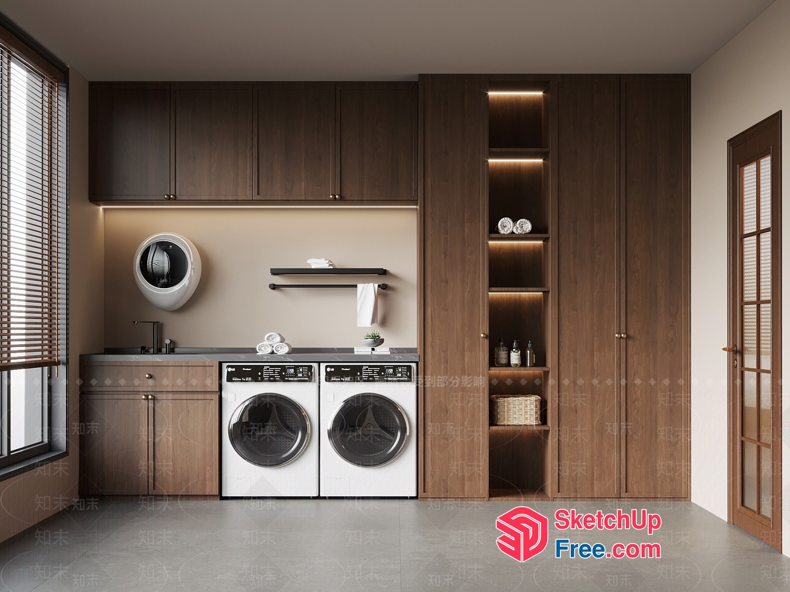 Modern Laundry Room With Sleek Appliances And Storage 3D SketchUp File