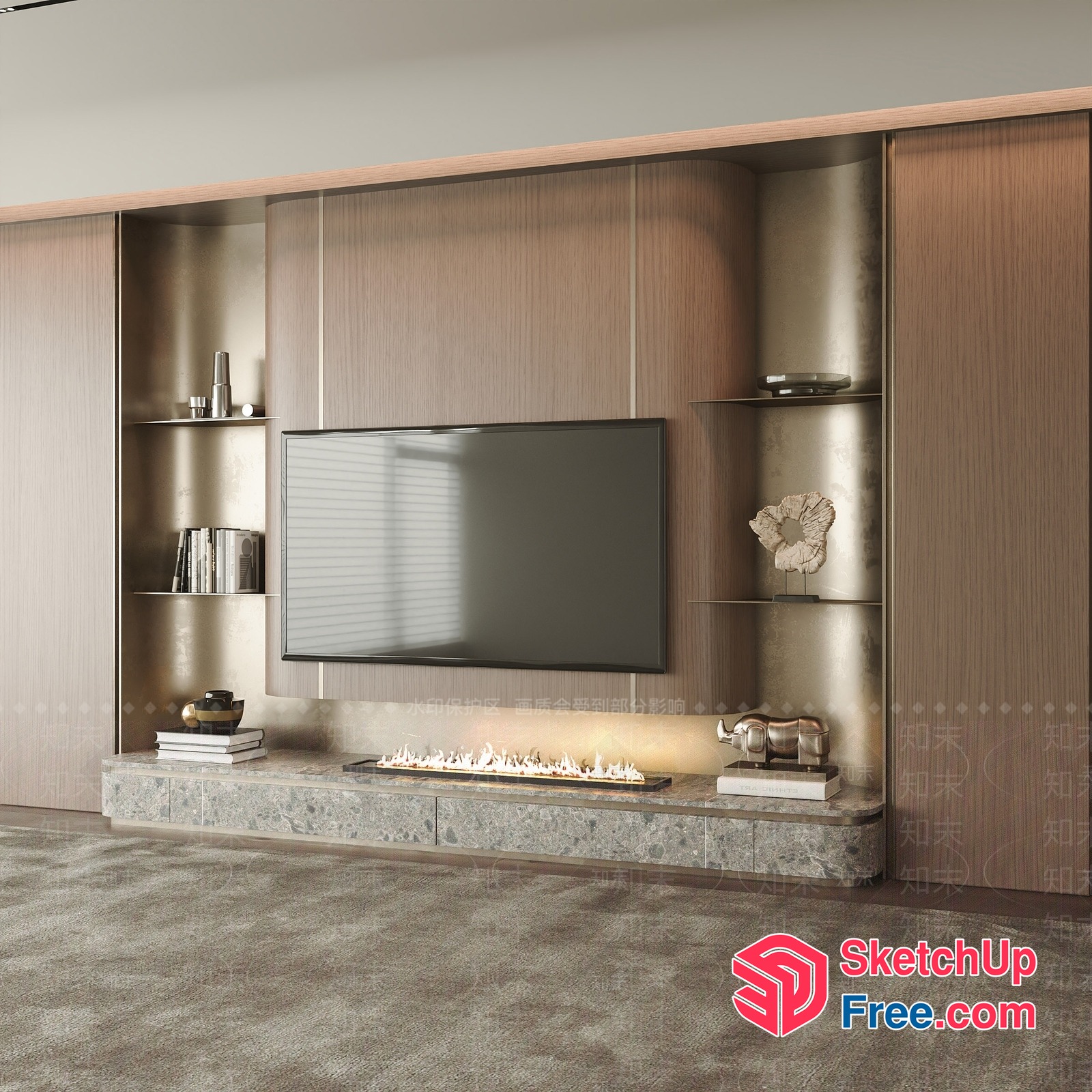 Modern Minimalist Living Room Tv Wall Unit 3D SketchUp File