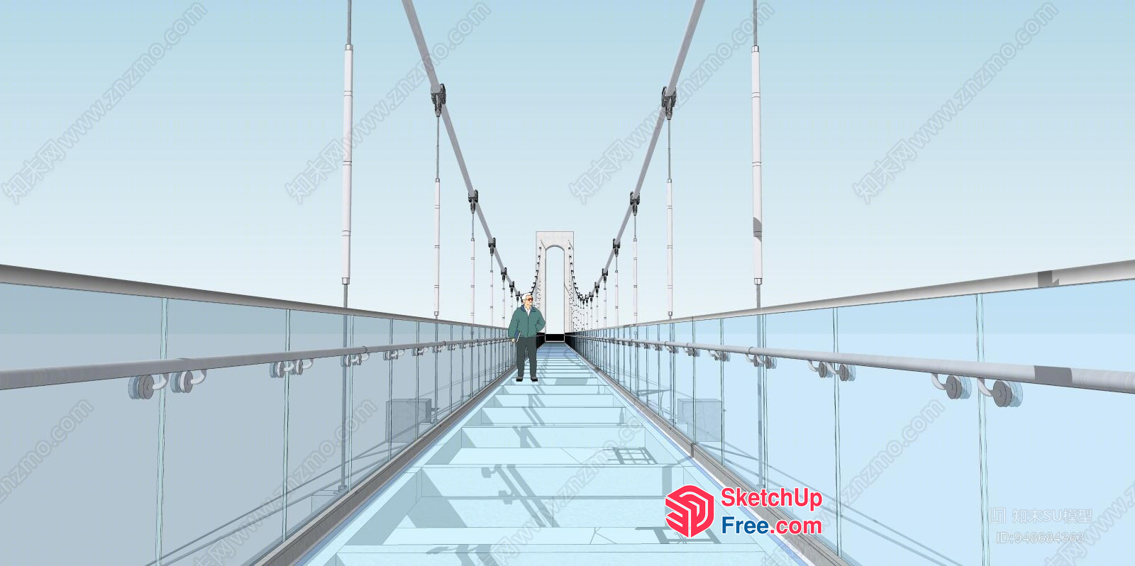 Glass Bridge With Suspended Walkway And Railings 3D SketchUp File