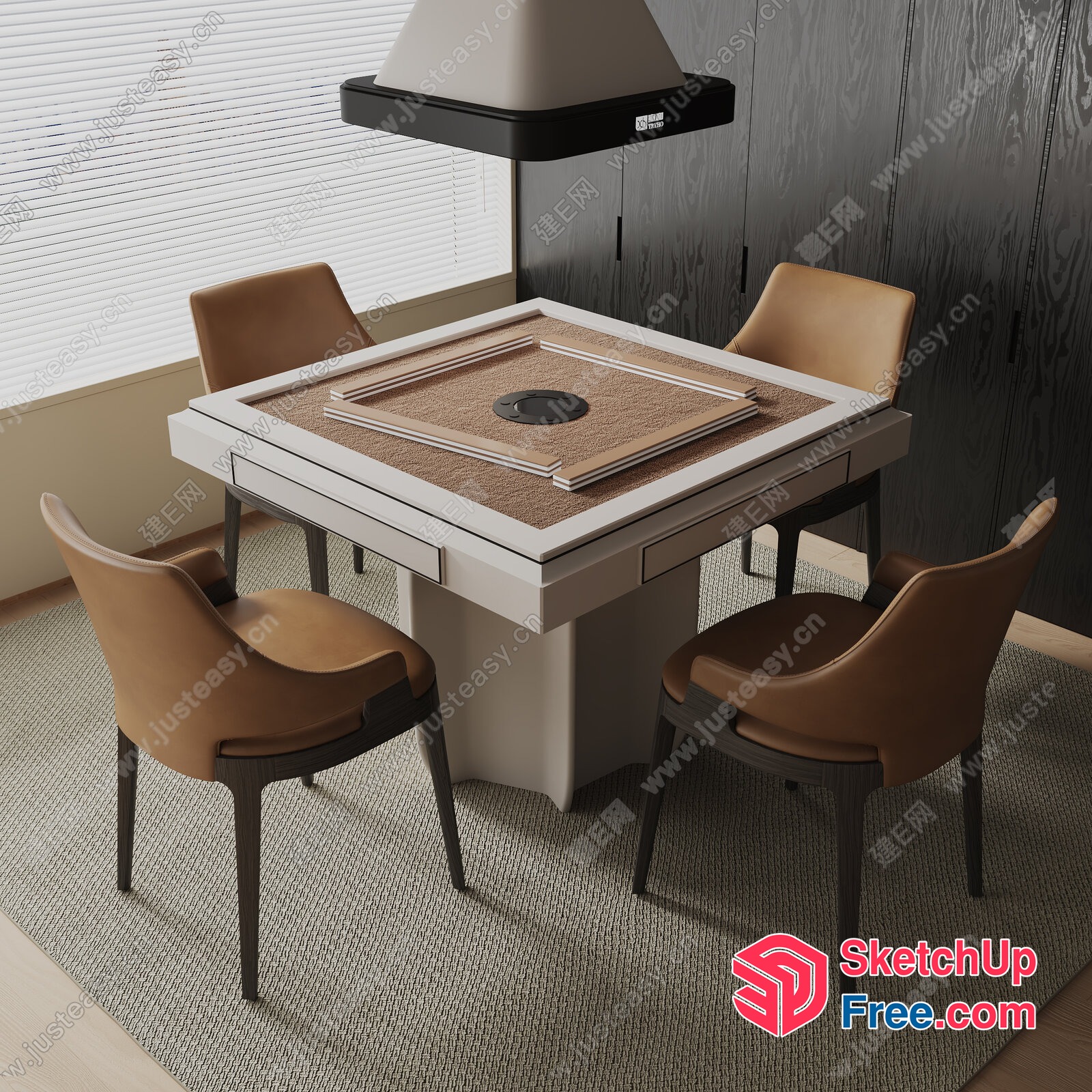 Modern Dining Table With Built-In Chairs 3D SketchUp File