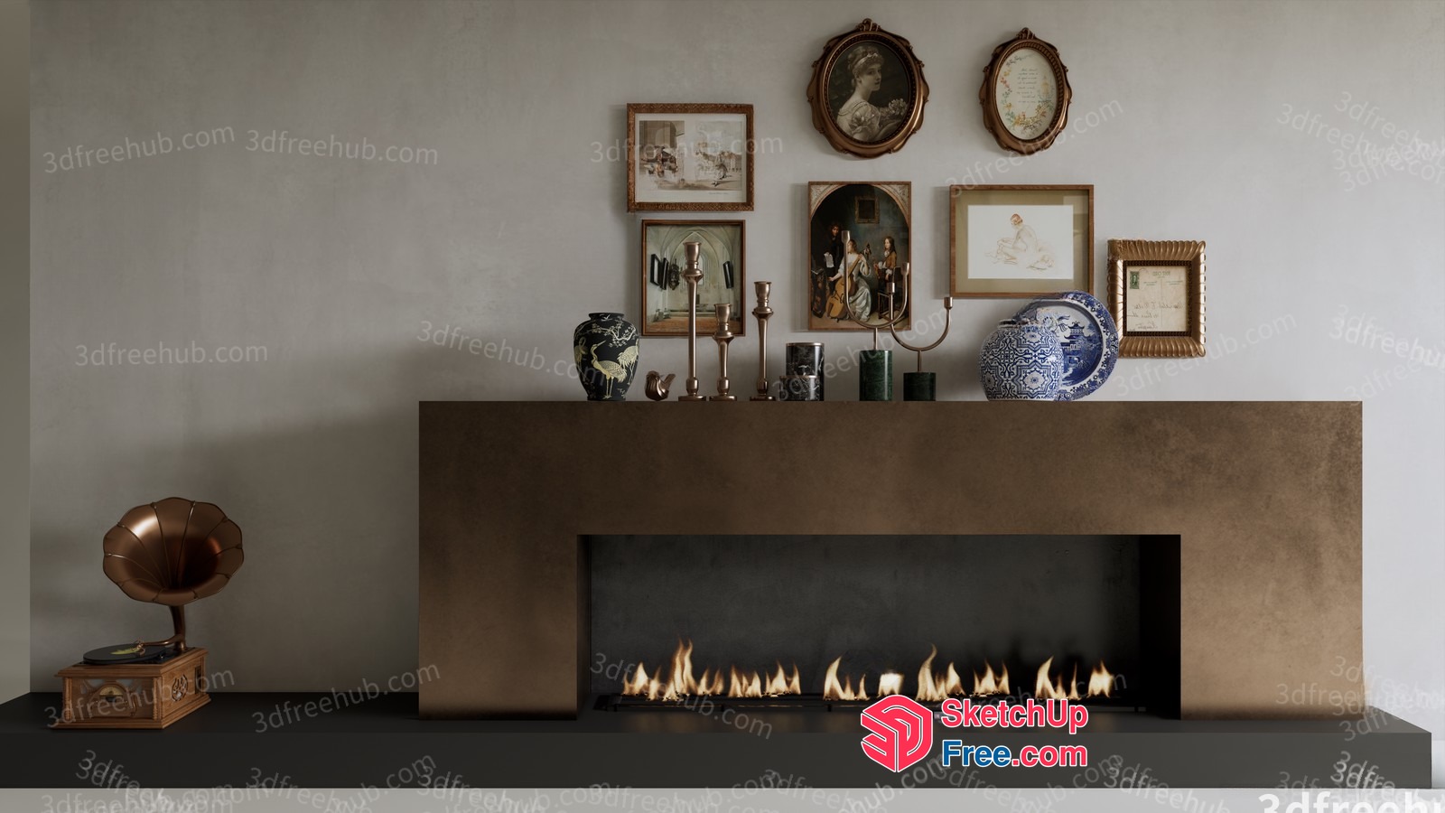 Elegant Fireplace And Vintage Decor 3D SketchUp File