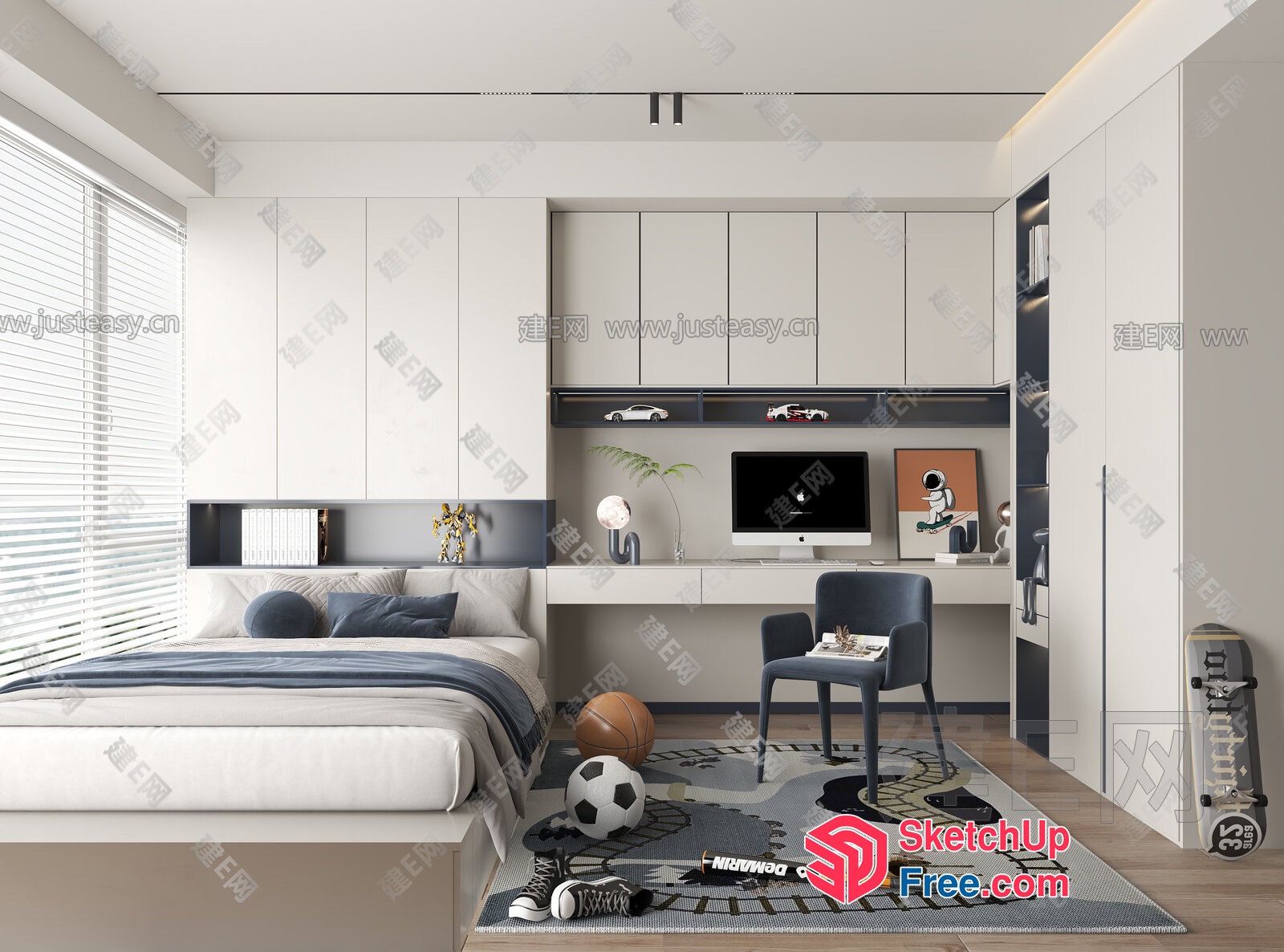 Modern Minimalist Sports-Themed Bedroom 3D SketchUp File