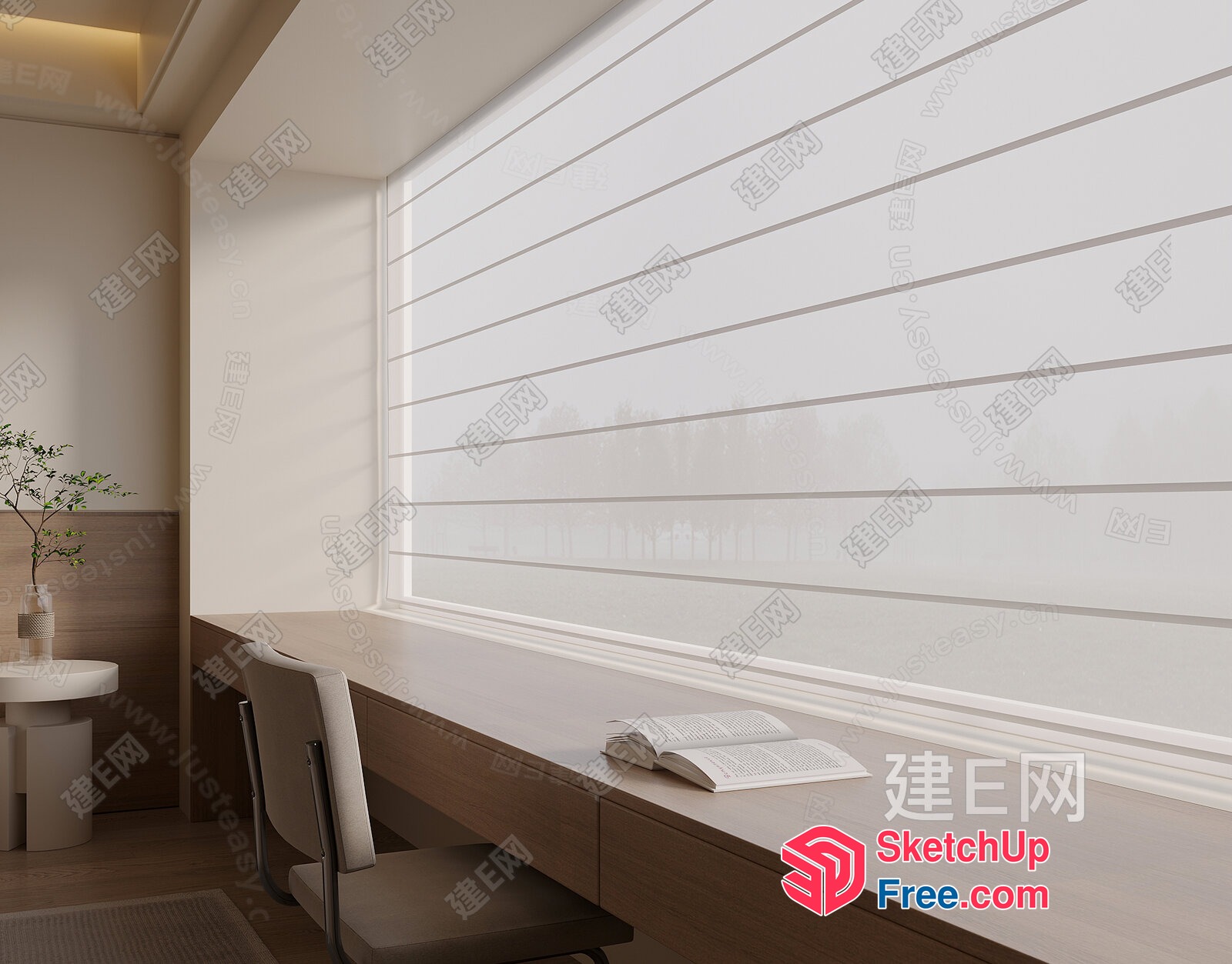 Minimalist Study Room With Natural Light 3D SketchUp File