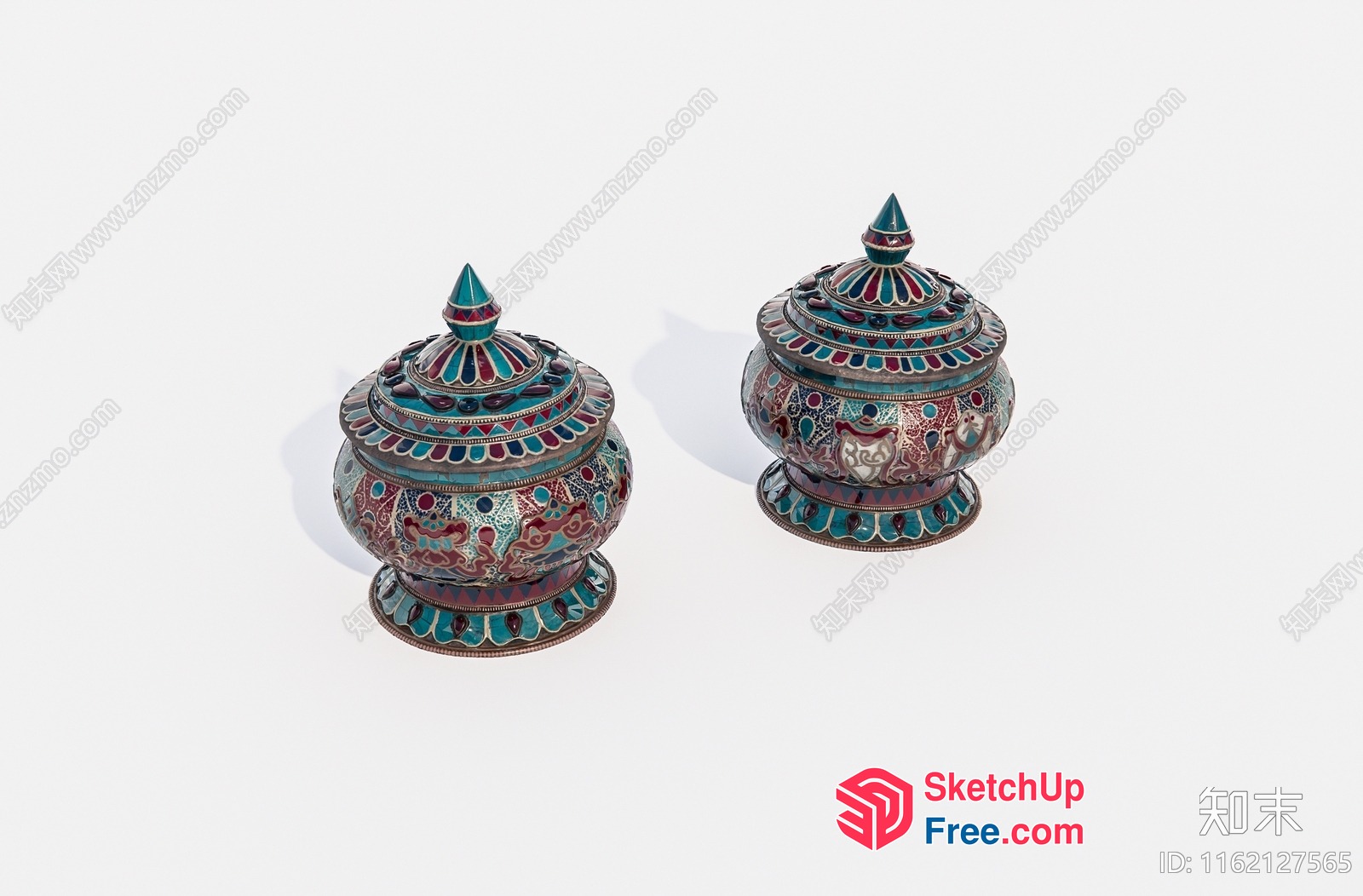 Ornate Traditional Lidded Jars 3D SketchUp File