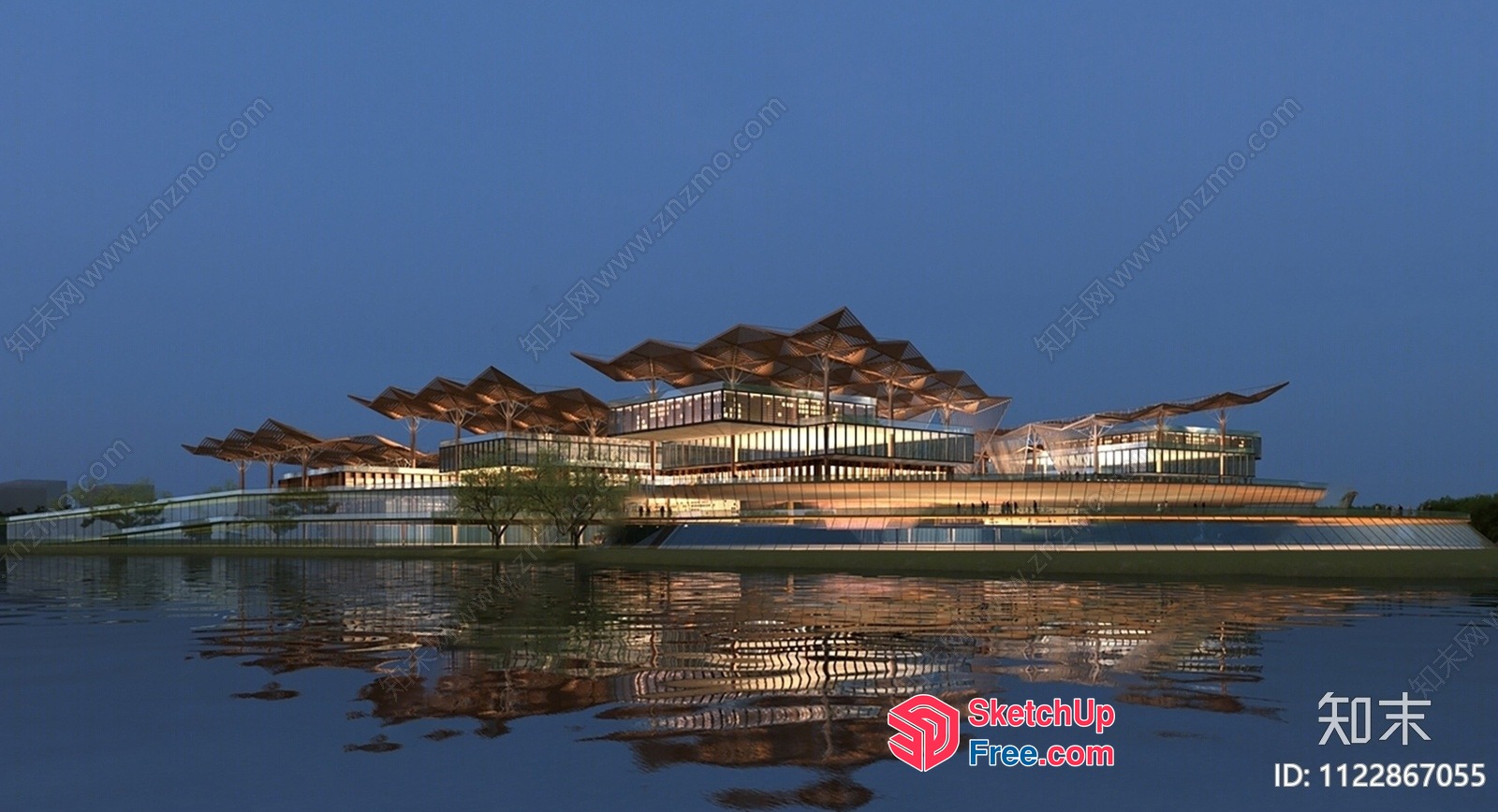 Modern Building With Glass Facade And Roof Synthesis 3D SketchUp File