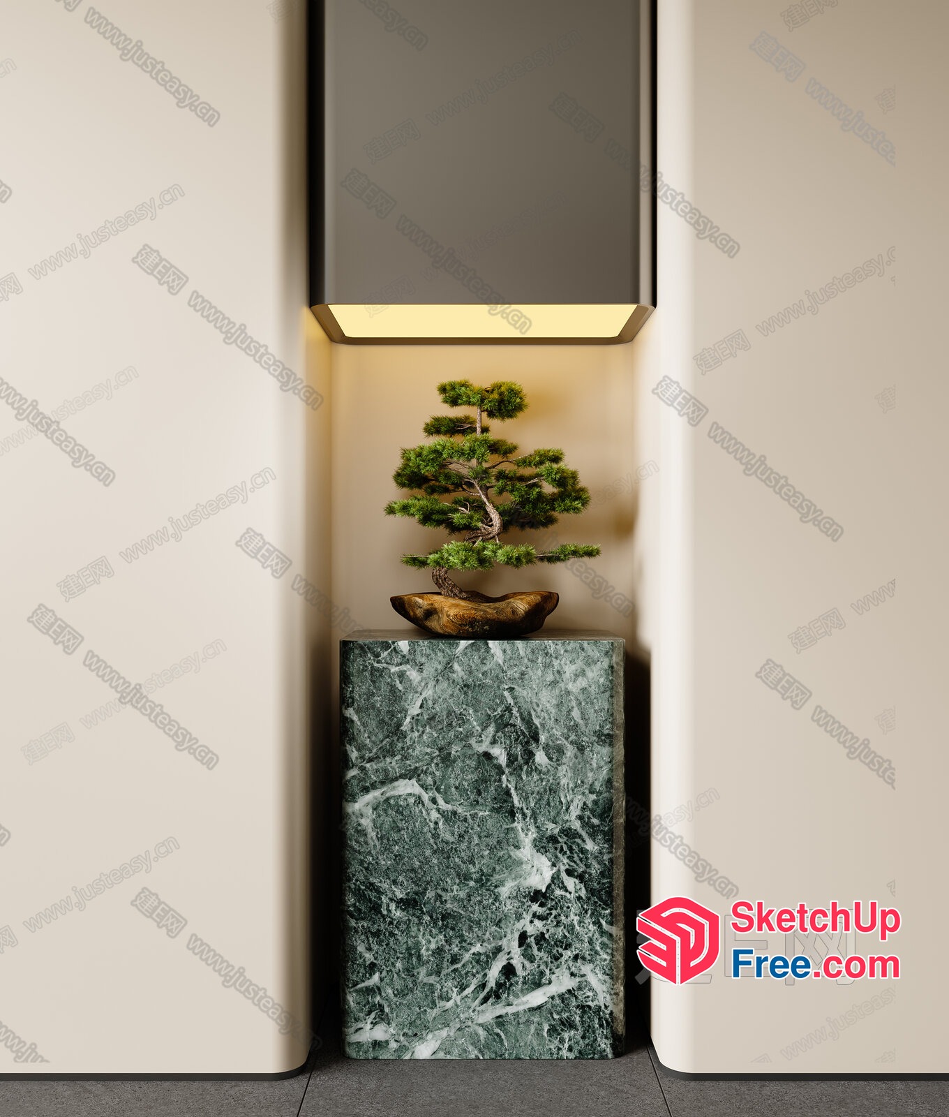 Elegant Japanese-Style Tree Sculpture On Marble Base 3D SketchUp File