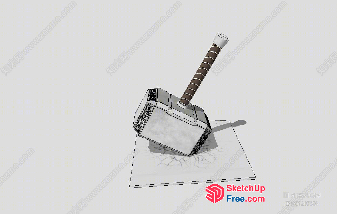Thors Hammer On A Square Platform 3D SketchUp File