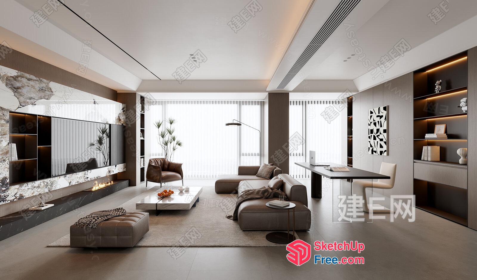 Modern Living Room With Neutral Color Scheme And Minimalist Furniture 3D SketchUp File