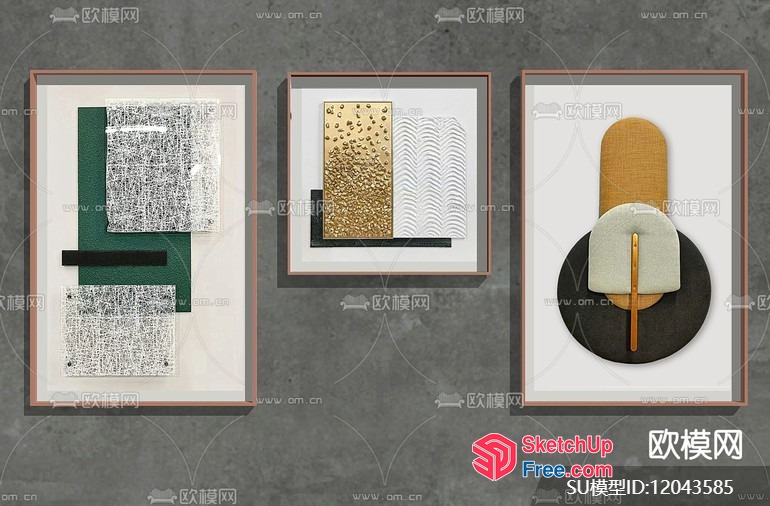 Abstract Geometric Artworks In Gold, Green, And Black 3D SketchUp File