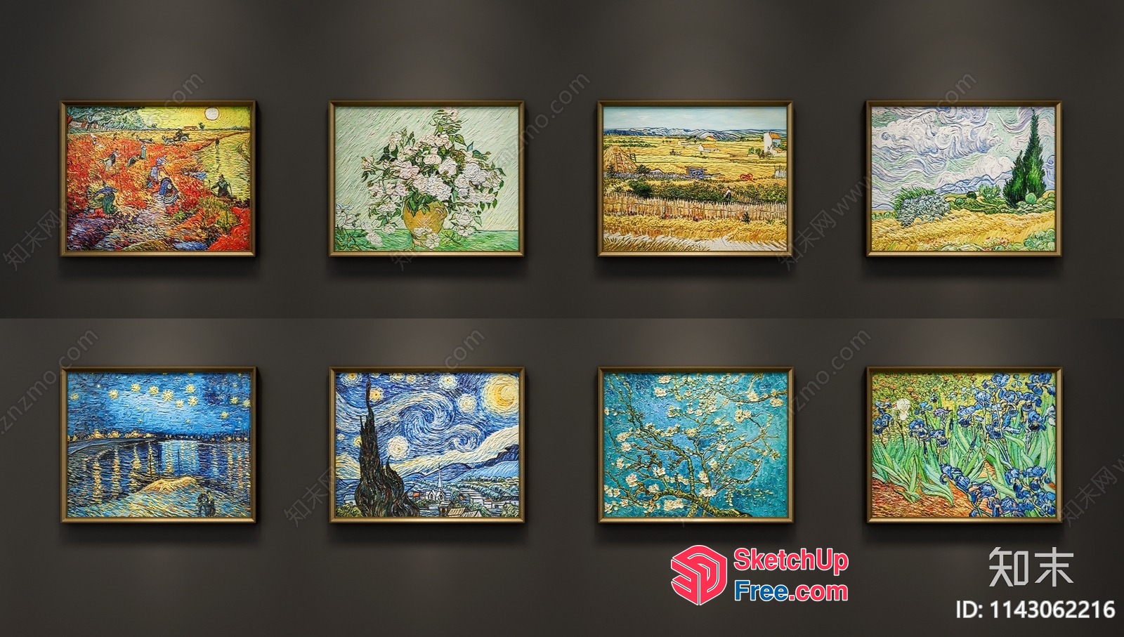 A Collection Of Framed Artworks On A Dark Grey Wall 3D SketchUp File