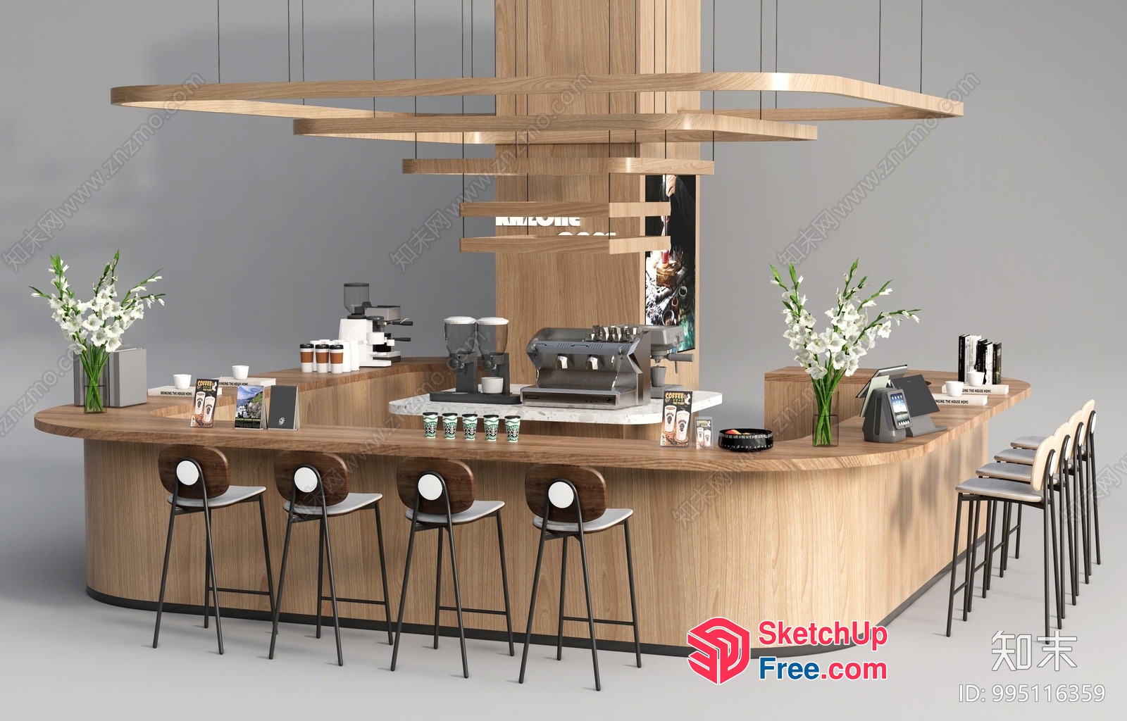 Modern Wood Bar And Stool Interior Design 3D SketchUp File