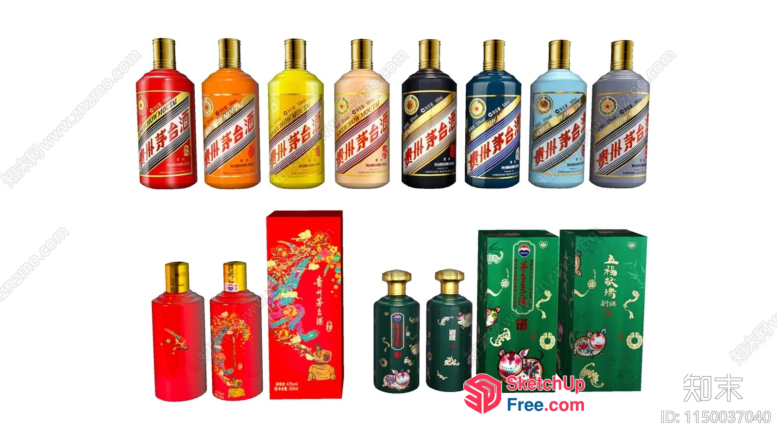 Chinese-Style Bottles With Ornate Packaging 3D SketchUp File