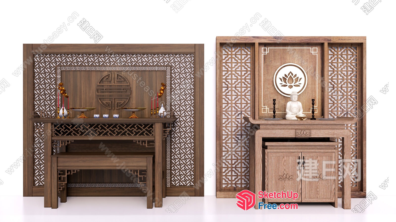 Asian-Inspired Furniture With Ornate Carvings And Traditional Patterns 3D SketchUp File