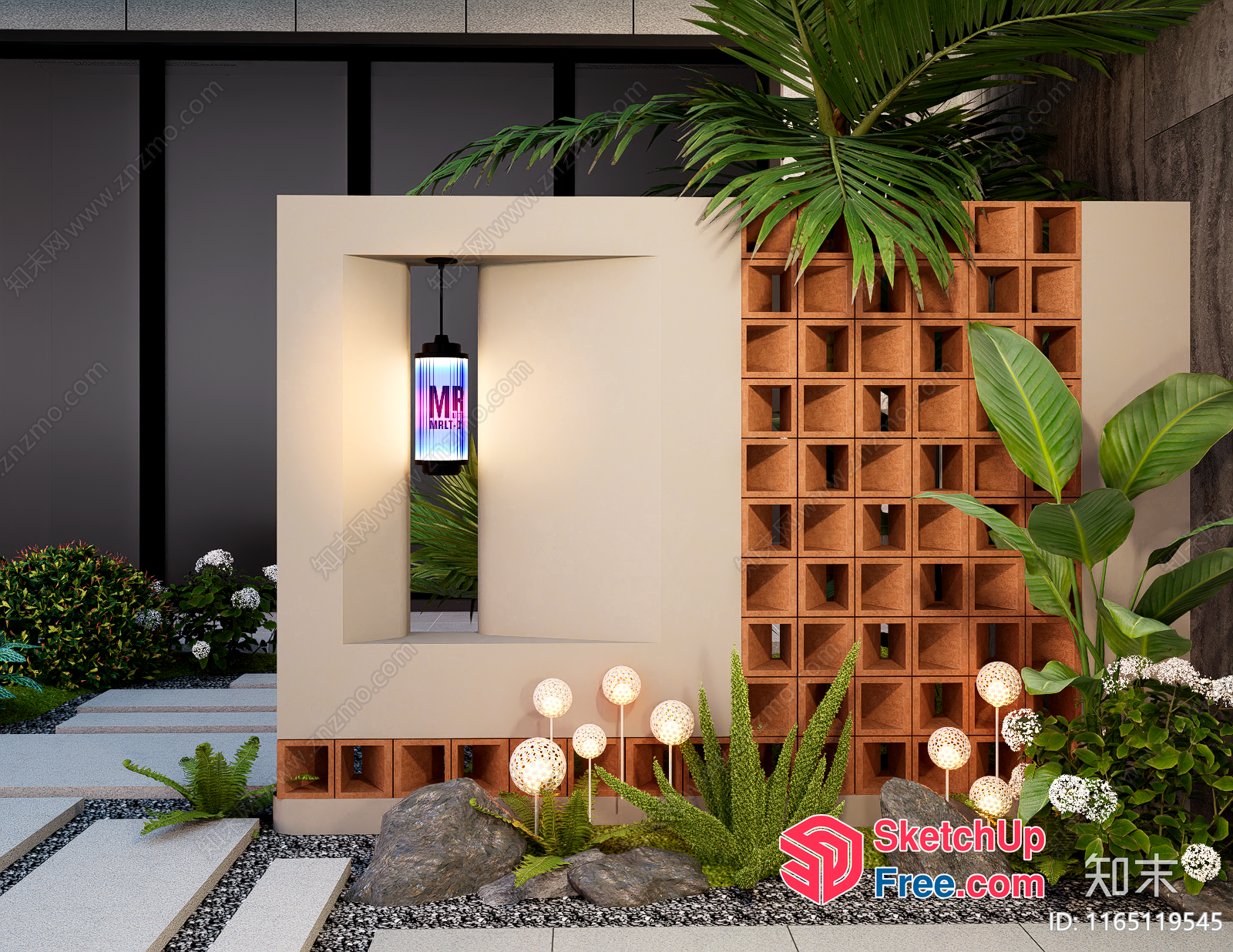 Modern Japanese-Style Garden With Geometric Patterns And Lighting 3D SketchUp File