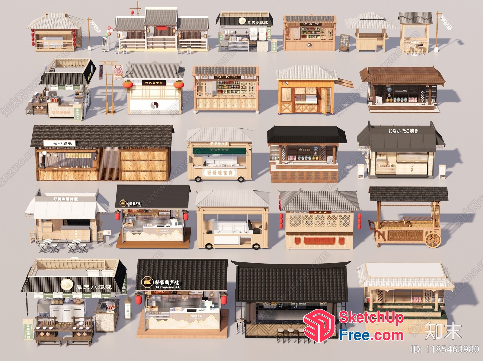 Asian Food Truck Market Scene 3D SketchUp File
