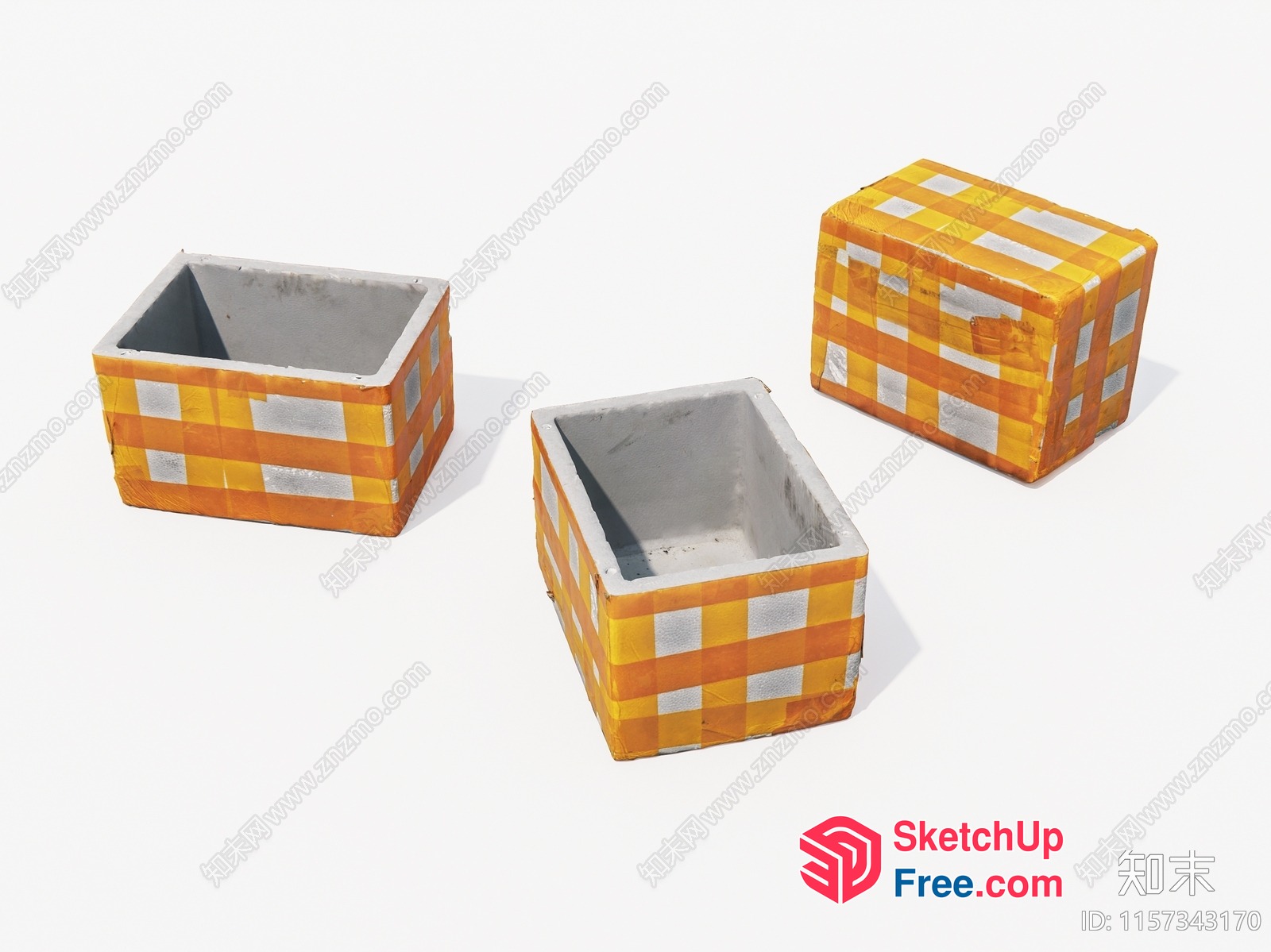 Three Square Boxes With Yellow And Orange Checkered Patterns 3D SketchUp File