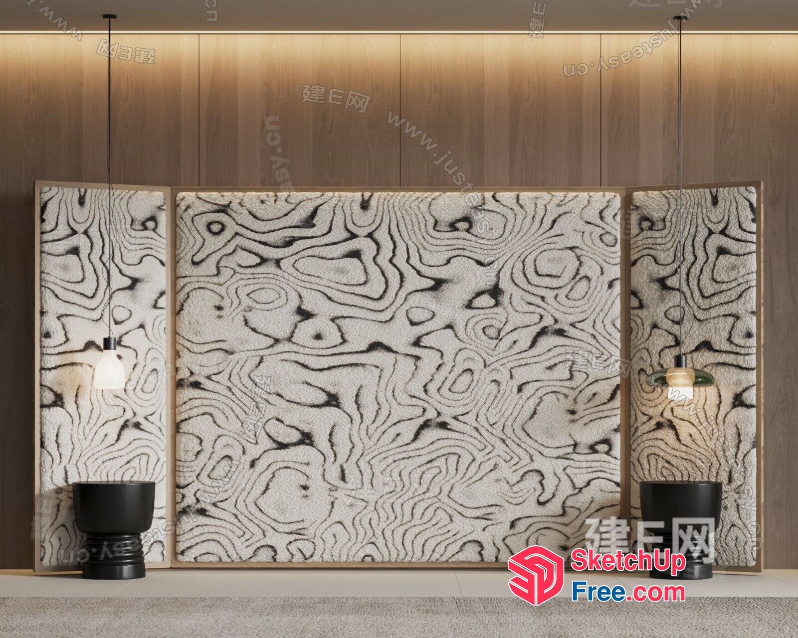 Partition Screen With Rattan Furniture And Lighting 3D SketchUp File
