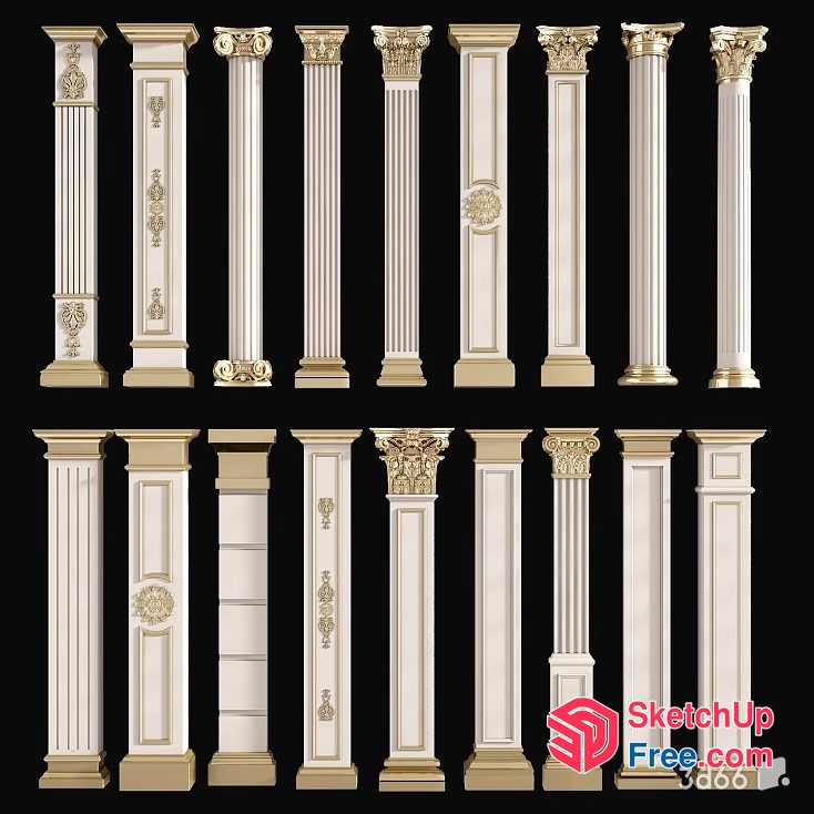 Ornate Pillars With Gold Accents 3D SketchUp File