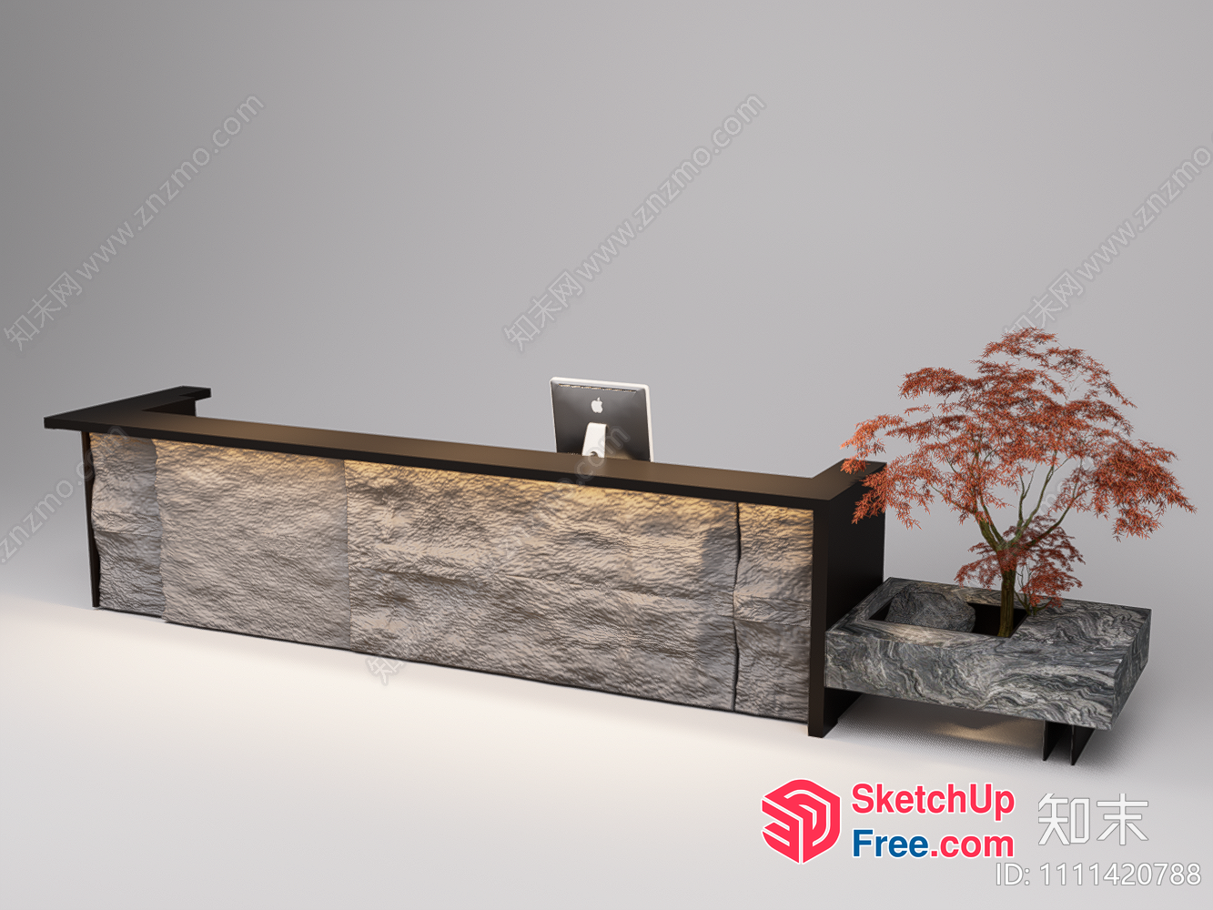 Japanese Style Reception Desk With Plant 3D SketchUp File