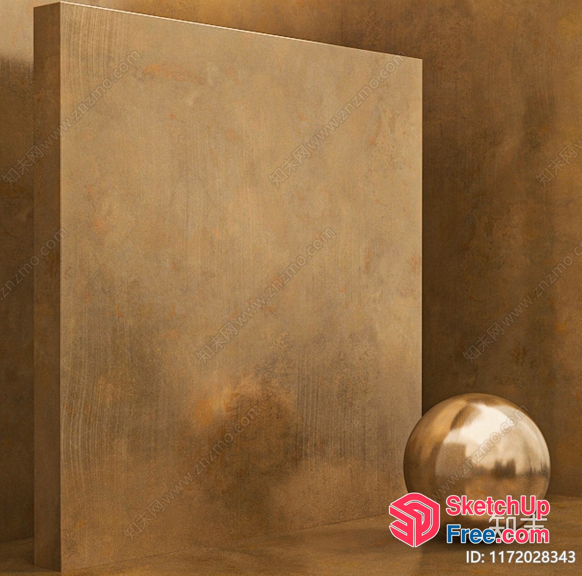 Metallic Square And Sphere Against Muted Brown Background 3D SketchUp File