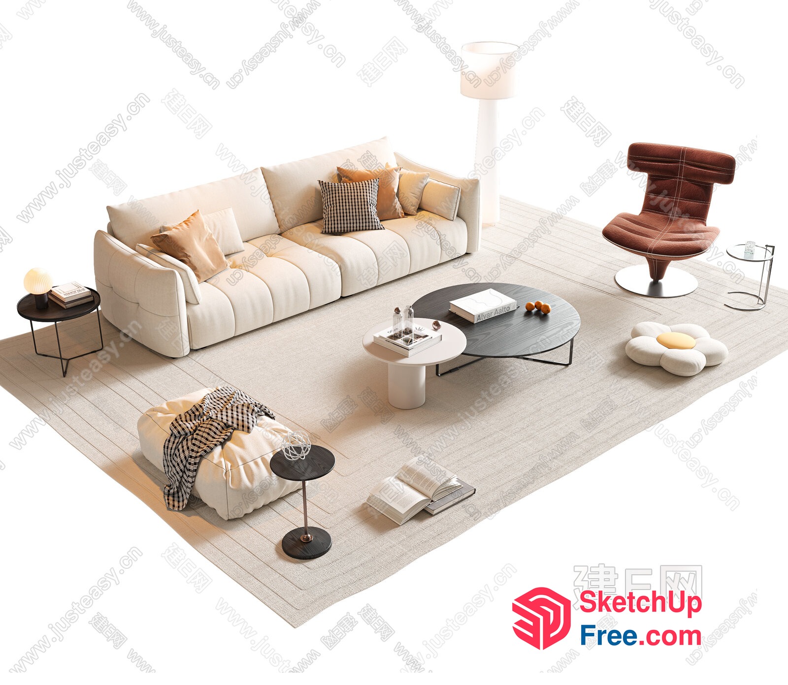 Elegant Modern Living Room With Neutral Color Scheme 3D SketchUp File