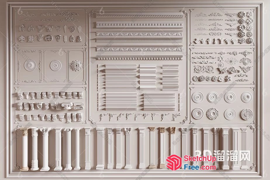 Ornate White Moulding Collection 3D SketchUp File