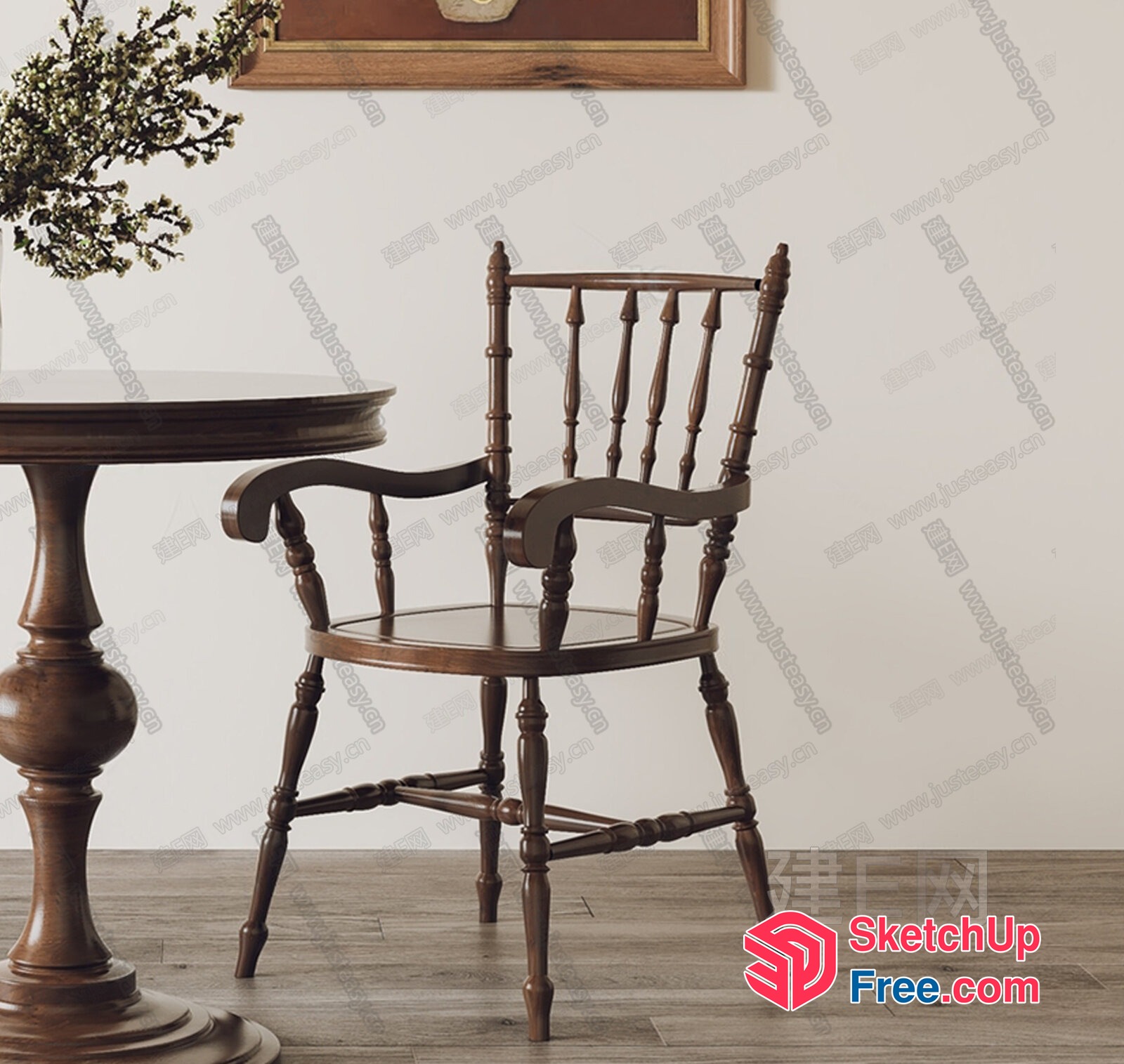 Elegant Dark Wood Armchair And Table Set 3D SketchUp File
