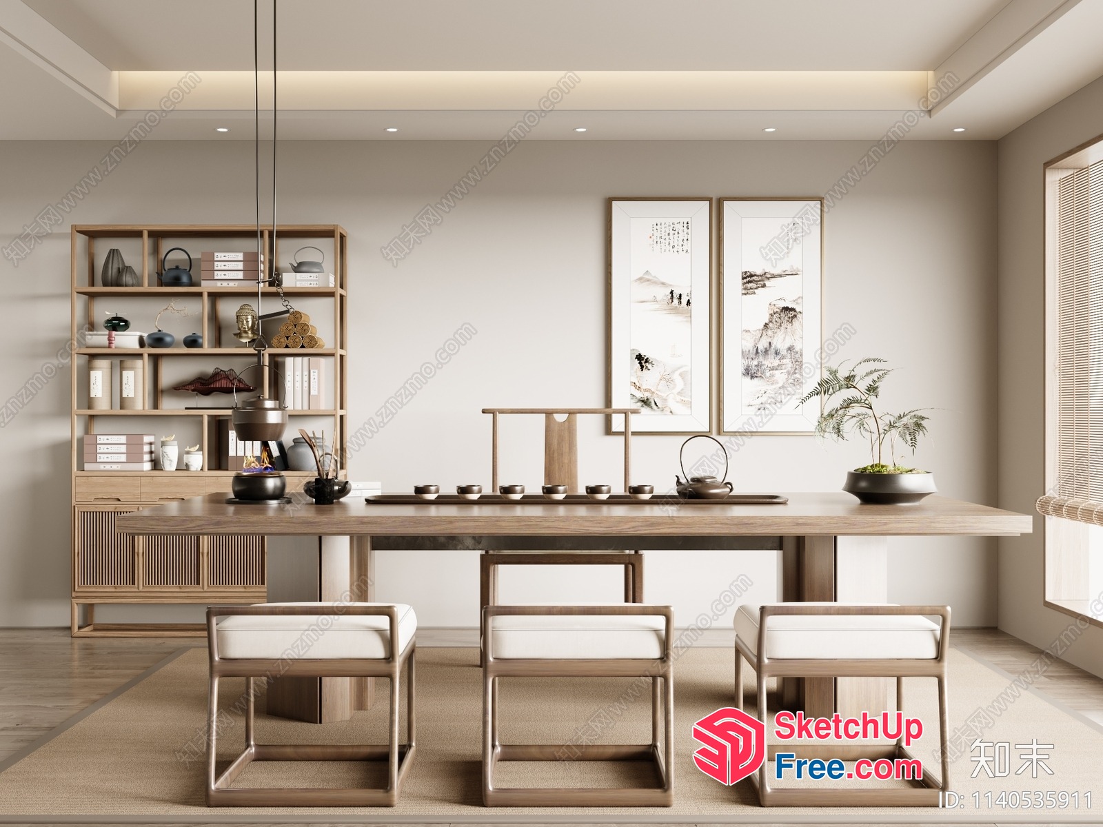 Modern Minimalist Japanese-Inspired Living Room Interior 3D SketchUp File