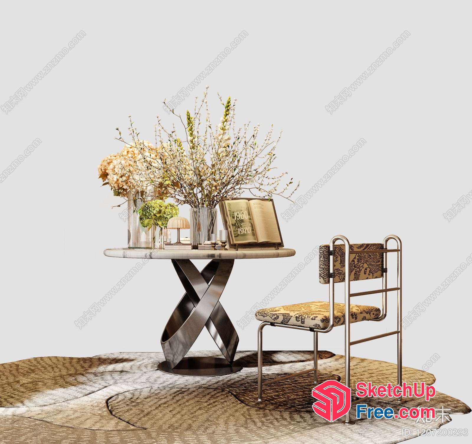 Modern Elegant Living Room Interior With Table And Chair 3D SketchUp File