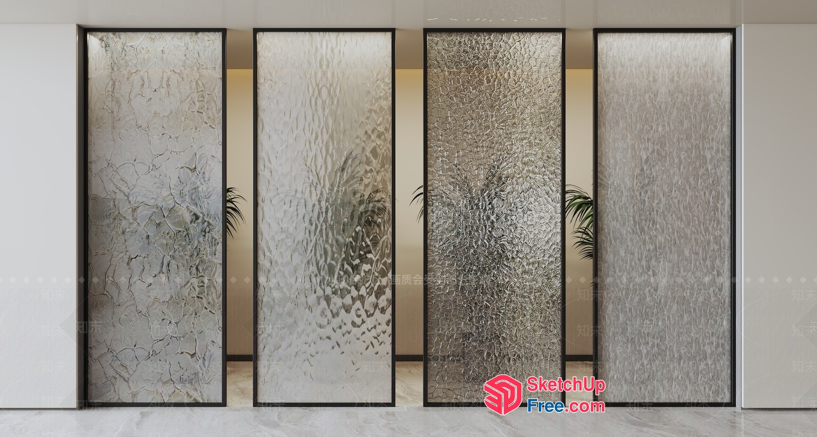 Textured Glass Wall Panels In Modern Interior Setting 3D SketchUp File