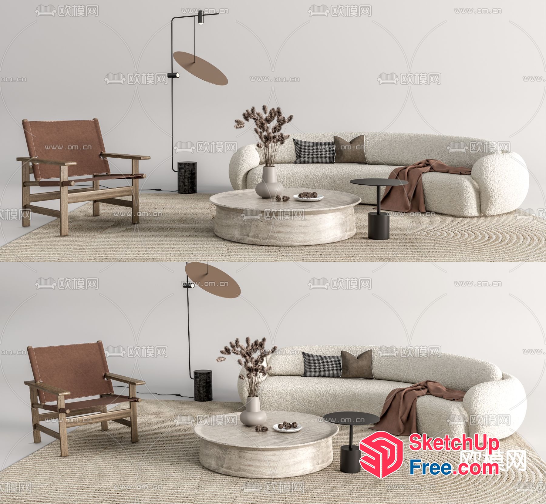 Modern Minimalist Living Room With Creamy And Brown Accents 3D SketchUp File