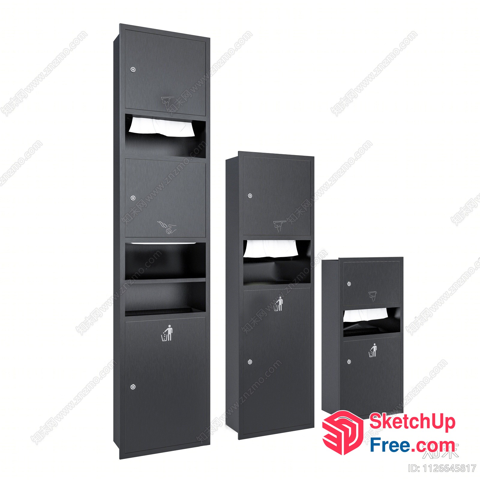 Tall And Short Grey Cabinets With Various Storage Compartments 3D SketchUp File