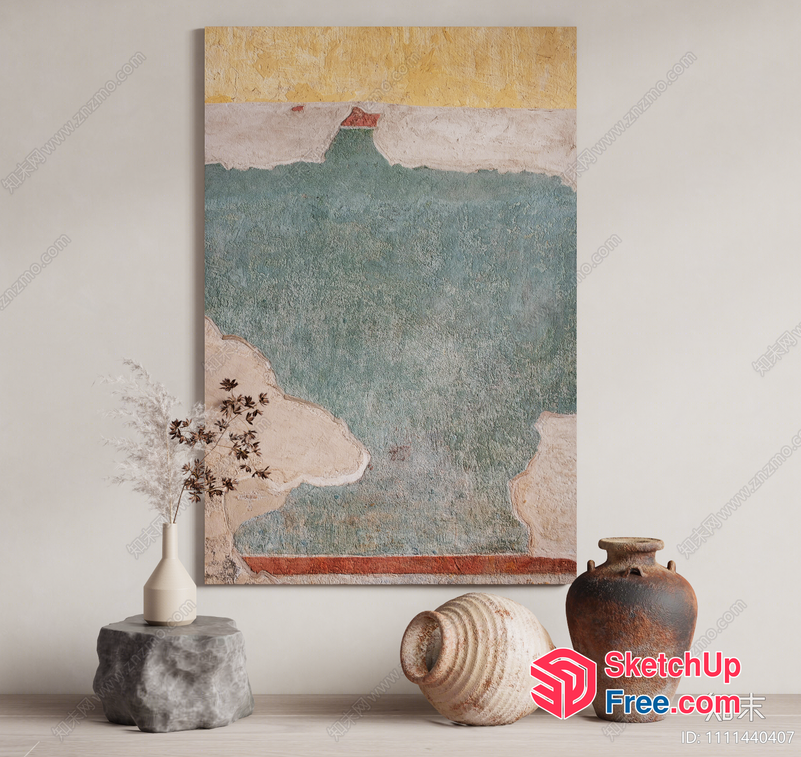 Minimalist Style Decorative Vase And Painting 3D SketchUp File
