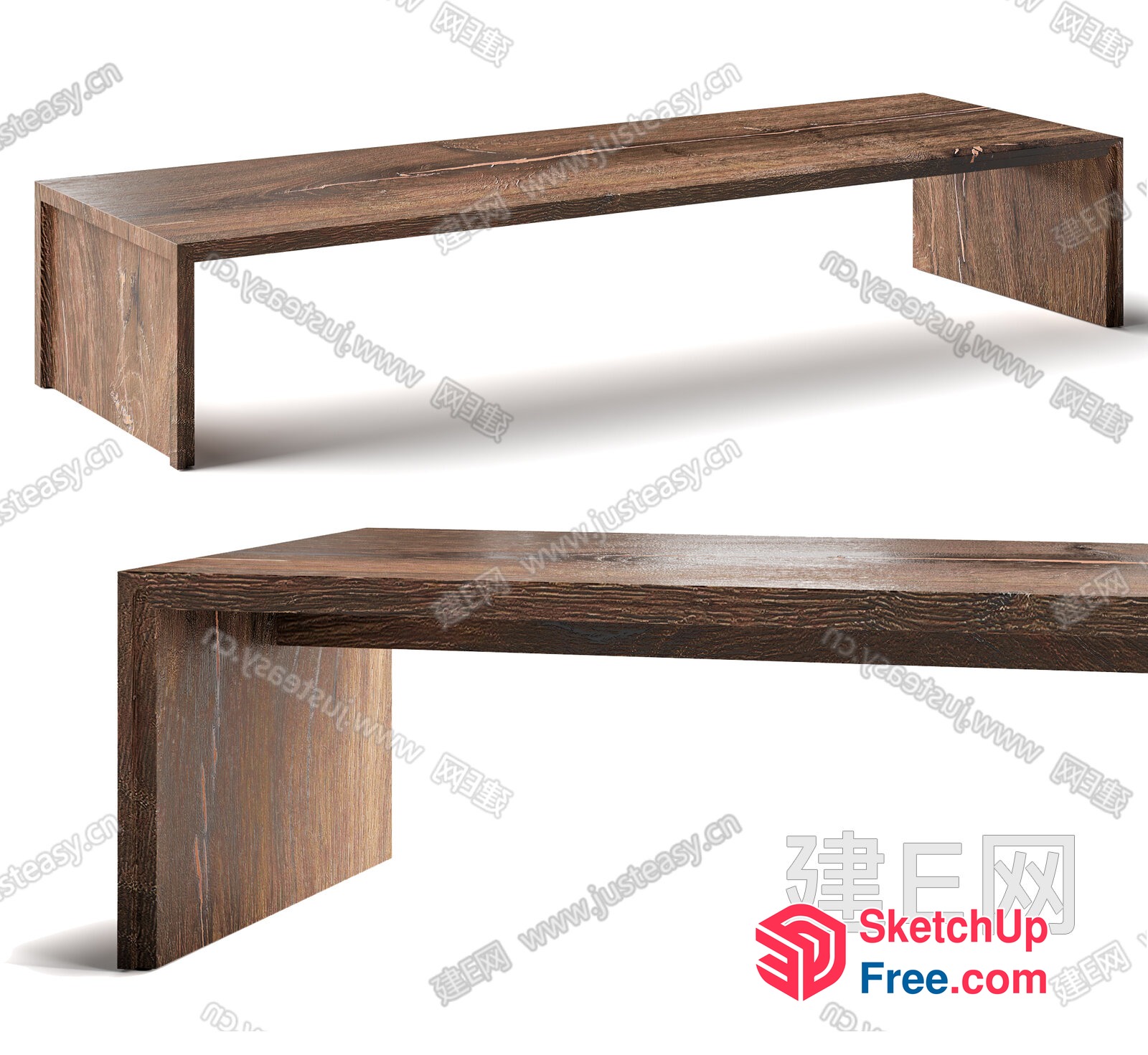 Long Rectangular Wooden Table With Dark Brown Finish 3D SketchUp File