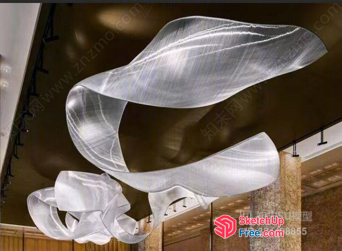 Suspended White Fabric Sculpture In A Modern Interior 3D SketchUp File