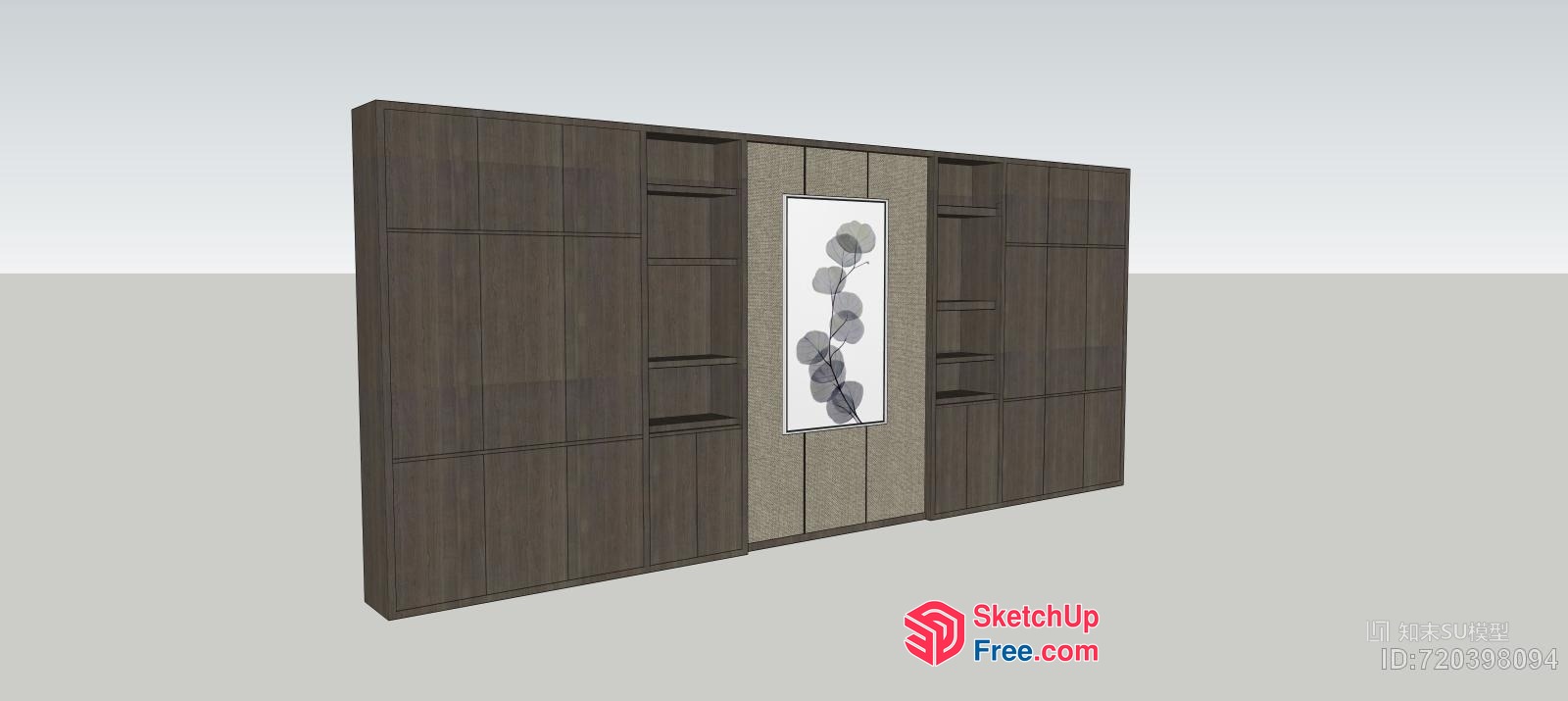 Modern Wood Panelled Wall Unit With Built-In Shelving 3D SketchUp File