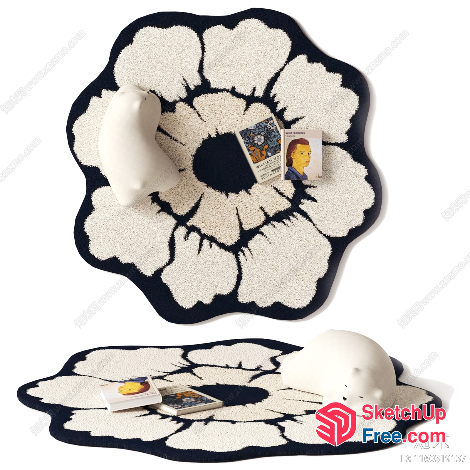 Flower-Shaped Carpet With Animal-Shaped Pillows 3D SketchUp File