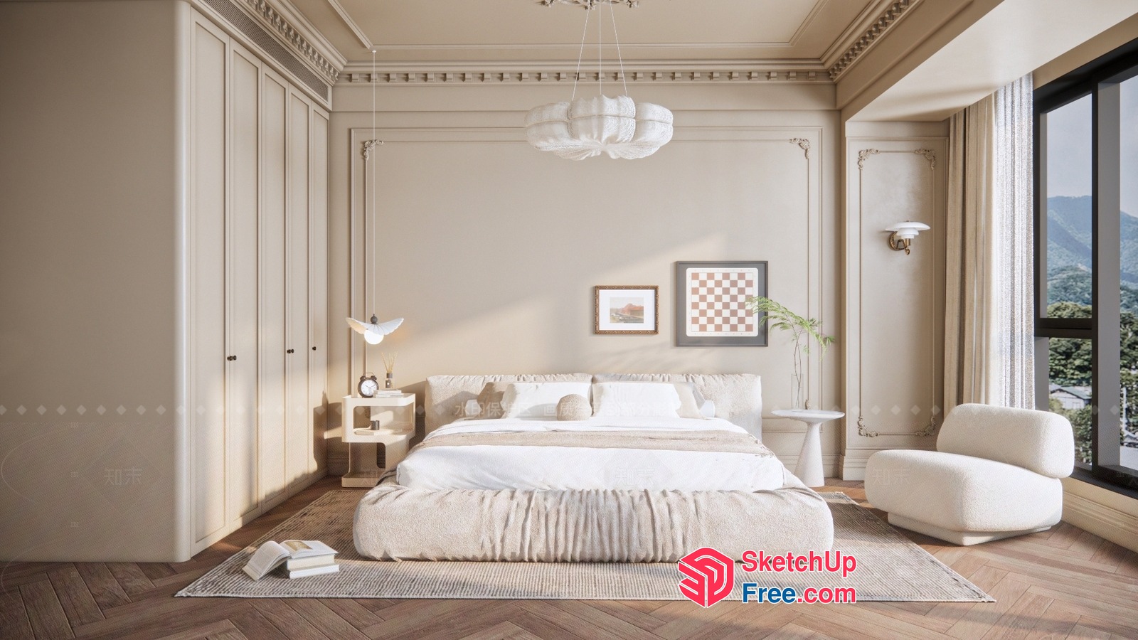 Elegant And Sophisticated Creamy Style Bedroom 3D SketchUp File