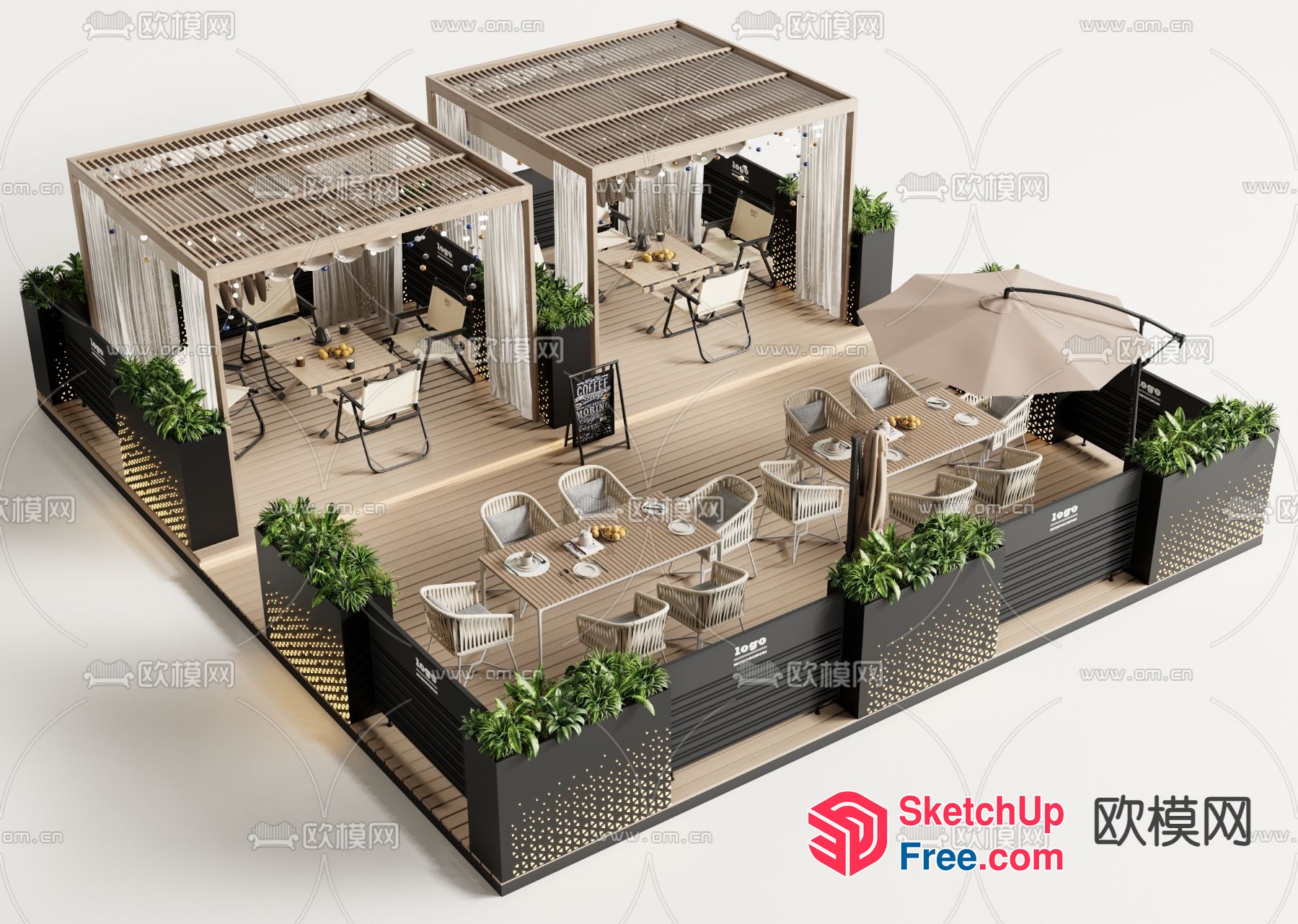 Outdoor Patio With Lounging Chairs And Tables 3D SketchUp File