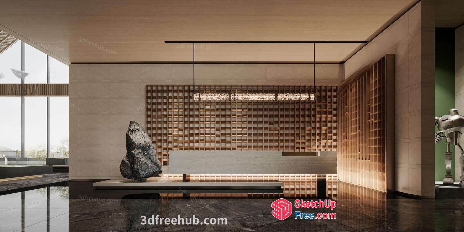 Japanese Style Interior With Wabi-Sabi Decor 3D SketchUp File