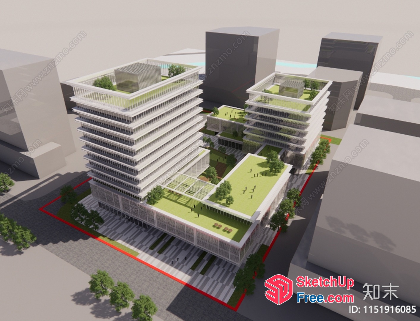 Office Building With Glass Curtain Wall And Modern Architecture 3D SketchUp File